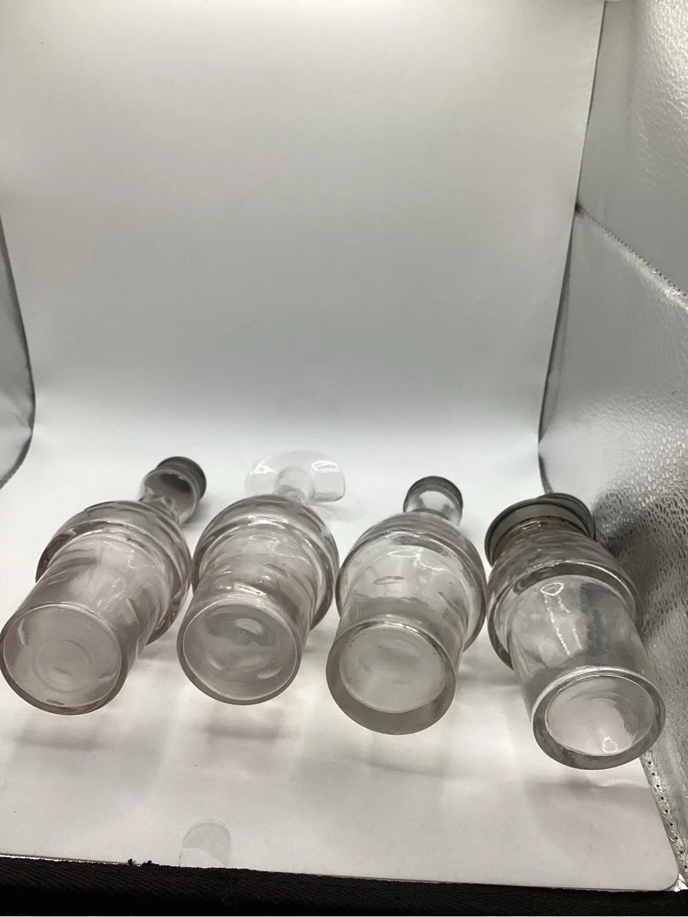 Clear Etched Glass Cruet and Shaker Set with Pewter Lids